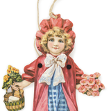"Jumping Jack" Pull String Greeting Card, Girl with Flowers