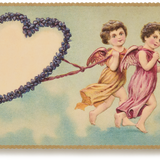 Embossed Nostalgic Postcards, Cherubs with Heart