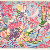 Full-Panel Chiyogami Silk Screen Print, Pink & Blue Floral