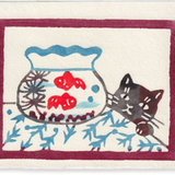 Katazome Greeting Card, Cat and Goldfish