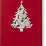 Engraved Silver on Red Christmas Tree Greeting Card