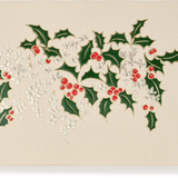 Mini Engraved Italian Christmas Card, Holly Leaves with Silver