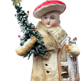 Boy with Tree and Sled Cotton Doll Ornament