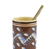 Brown Mochaware Ceramic Pen Pot, ‘Earthworm’