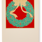 Silk Screen Japanese Postcard, Red Christmas Wreath