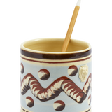 Sky Blue Mochaware Ceramic Pen Pot, ‘Earthworm’