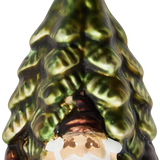 Matte Tree with Santa Head and Brown Mushrooms Glass Ornament